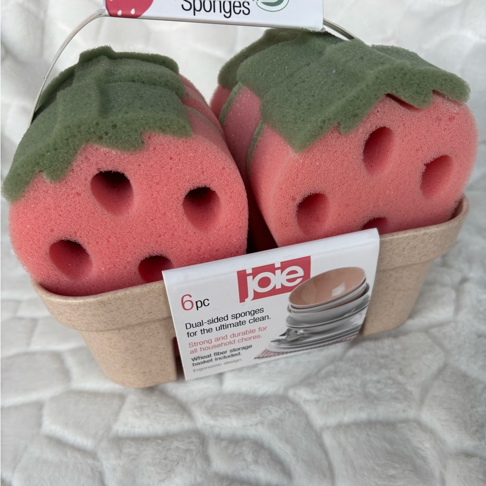 Joie Basket & 6Pc Strawberry Dual-sided Sponges - Picture 6 of 6